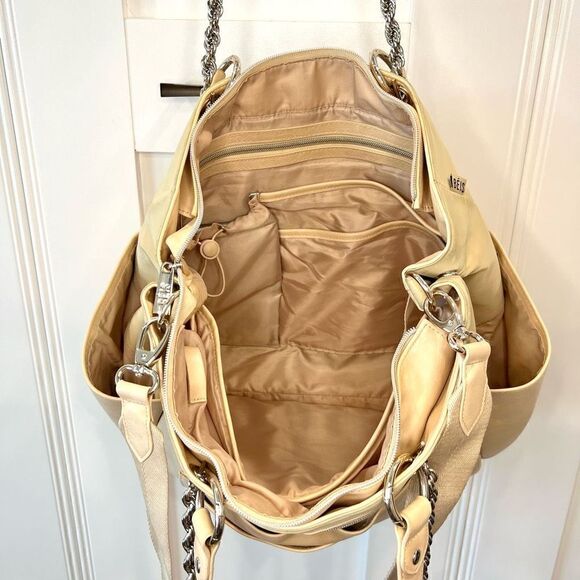 Beis The Baby Bag in Beige Buffalo Trim Vegan Leather 5 Pockets Gold Hardware - Picture 8 of 15